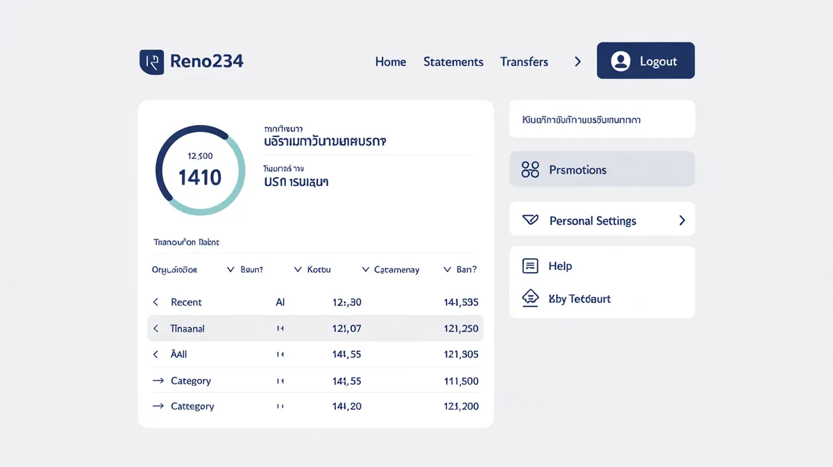 หน้าจอ Account Dashboard ของ RENO234 แสดงฟีเจอร์ต่างๆ และเมนูการใช้งาน